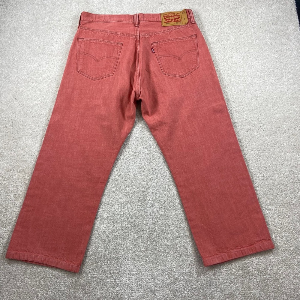 Levi's 501 Jeans Mens 36x36‎ (Fits34x25) Red White Oak Cone Denim Straight Leg